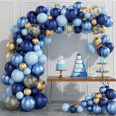 Macaron Blue Gold Theme balionų rinkinys (133 vnt)