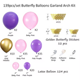 Pink Purple Butterfly balionų rinkinys (139 pcs)
