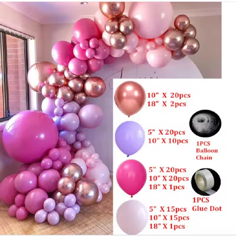 Rose Gold Chrome Theme balionų rinkinys (126 vnt)